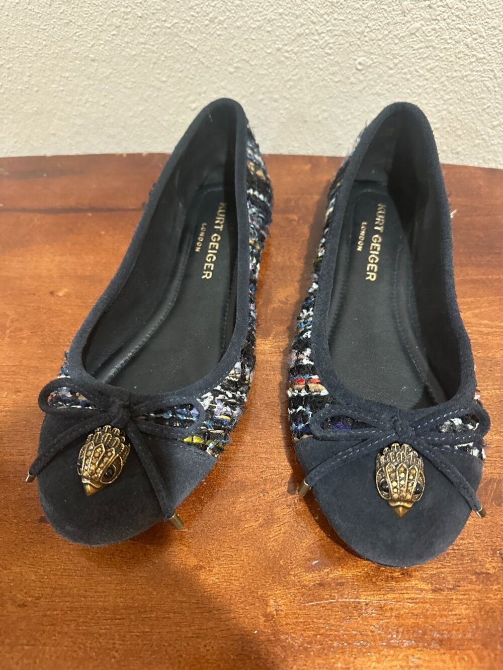 Kurt Geiger London Eagle Tweed Ballet Flats Size 38.5 Black Multicolor